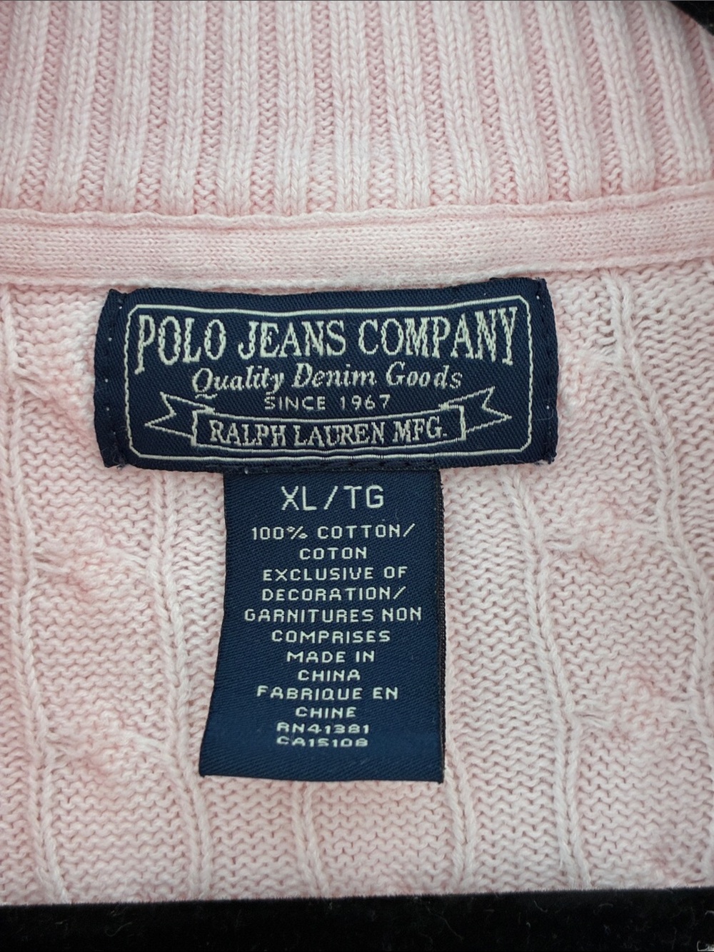 Vintage Polo Jeans Company Ralph Lauren Quarter-Zip Cable-Knit Sweater - Pink - Picture 5 of 5